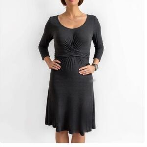 Boden Emma Dress A-Line Soft Knit Twist Front Knot Detail Gray Size 8L